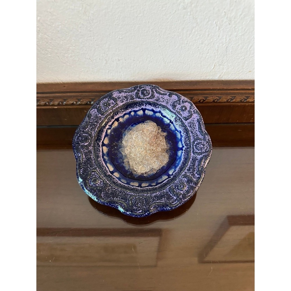 Crushed Glass and Pottery Trinket Dish Plate